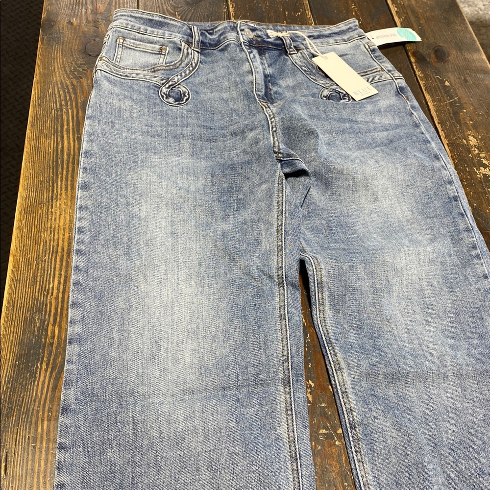Indigo Embroidered Pocket Straight Jeans - Size 10
